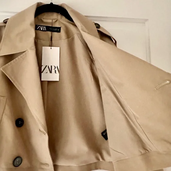 NWT Zara cropped trench jacket in taupe brown. - Picture 4 of 7